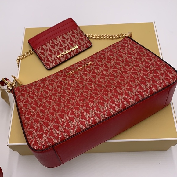 MICHAEL KORS GIFTABLE SHOULDER BAG & CARD HOLDER BOXED SET CHILI PALE GOLD COLOR - Picture 10 of 16